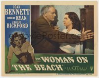 5h978 WOMAN ON THE BEACH LC #5 1946 close up of Charles Bickford confronting bad girl Joan Bennett!