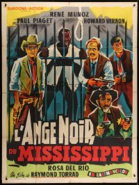5j668 BLACK ANGEL OF THE MISSISSIPPI French 1p 1964 art of cowboys with guns by jail & noose!