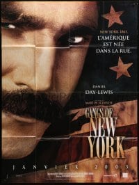5j749 GANGS OF NEW YORK teaser French 1p 2003 super close up of Daniel Day-Lewis, Martin Scorsese!