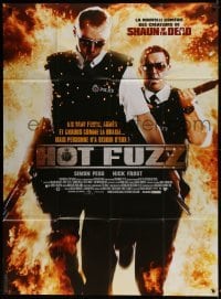 5j781 HOT FUZZ French 1p 2007 Simon Pegg & Nick Frost walking out of flames with guns!
