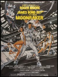 5j853 MOONRAKER French 1p 1979 art of Roger Moore as James Bond & sexy space babes by Goozee!
