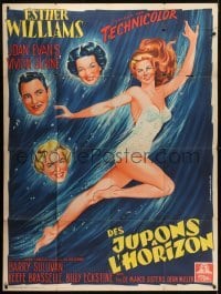 5j923 SKIRTS AHOY French 1p 1953 different Bussenko art of sexy swimmer Esther Williams + top cast!