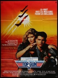 5j964 TOP GUN French 1p R1989 great image of Tom Cruise & Kelly McGillis, Navy fighter jets!