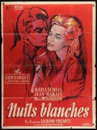 5j984 WHITE NIGHTS French 1p 1958 Visconti, Allard art of Schell & Marais by bridge, Dostoyevsky!
