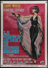5j367 BRIDE WORE BLACK Italian 1p 1968 Francois Truffaut, art of Jeanne Moreau with gun by Colizzi!