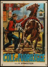 5j382 COLE YOUNGER GUNFIGHTER Italian 1p R1960s Stefano art of cowboy Frank Lovejoy & horse!