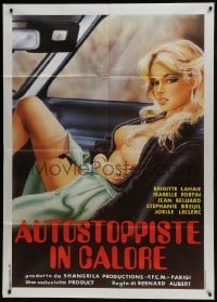 5j447 HITCH HIKERS IN HEAT Italian 1p 1981 different art of sexiest topless blonde in car!