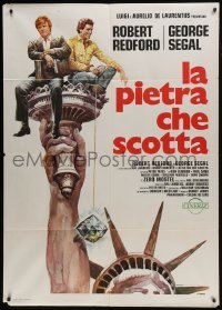 5j449 HOT ROCK Italian 1p R1976 Robert Redford, George Segal, Casaro art of Statue of Liberty!
