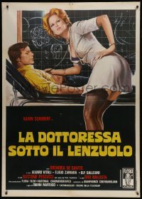 5j603 UNDER THE SHEETS Italian 1p 1978 great art of sexy nurse Karin Schubert examining man!