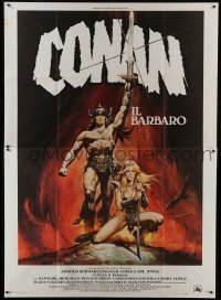 5j201 CONAN THE BARBARIAN Italian 2p 1982 art of Arnold Schwarzenegger & sexy Sandahl Bergman by Casaro!