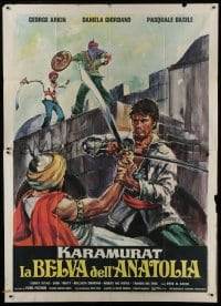 5j248 KARAMURAT Italian 2p 1977 art of Cuneyt Arkin & three men fighting with swords!
