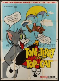 5j321 TOM & JERRY Italian 2p 1967 parachuting cartoon mouse attacking cat with hammer!