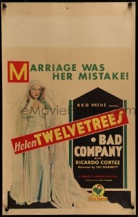 5j016 BAD COMPANY WC 1931 great art of bad girl bride Helen Twelvetrees, marriage was her mistake!