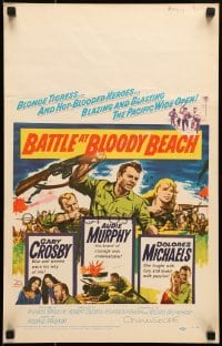 5j017 BATTLE AT BLOODY BEACH WC 1961 Audie Murphy blazing and blasting the Pacific wide open!