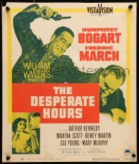 5j039 DESPERATE HOURS WC 1955 Humphrey Bogart attacks Fredric March from behind, William Wyler