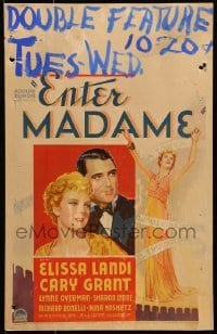 5j044 ENTER MADAME WC 1935 romantic art of Cary Grant & pretty Elissa Landi, ultra rare!