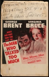 5j093 MAN WHO TALKED TOO MUCH WC 1940 close up of gagged George Brent & Virginia Bruce!
