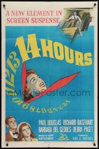 5k006 14 HOURS 1sh 1951 Richard Basehart, Paul Douglas, Barbara Bel Geddes, cool clock design!
