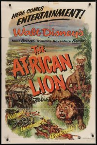 5k022 AFRICAN LION 1sh 1955 Walt Disney jungle safari documentary, cool animal artwork!