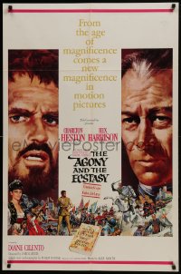 5k024 AGONY & THE ECSTASY roadshow 1sh 1965 Terpning art of Charlton Heston & Rex Harrison!
