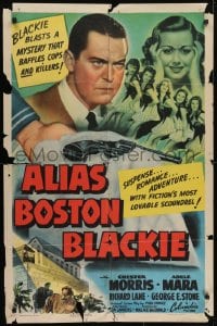 5k031 ALIAS BOSTON BLACKIE 1sh 1942 Chester Morris blasts a mystery that baffles cops & killers!