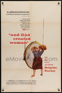 5k044 AND GOD CREATED WOMAN 1sh 1957 Roger Vadim, but the Devil invented sexy Brigitte Bardot!
