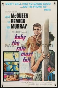 5k059 BABY THE RAIN MUST FALL 1sh 1965 bad boy Steve McQueen is no damn good for Lee Remick!