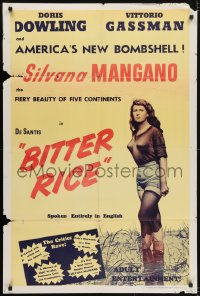 5k099 BITTER RICE 1sh R1950s different art of primitive beauty Silvana Mangano, Vittorio Gassman!