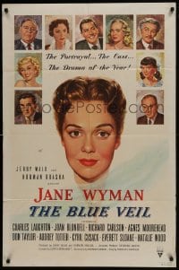 5k112 BLUE VEIL 1sh 1951 portraits of Charles Laughton, Jane Wyman, Joan Blondell & more!