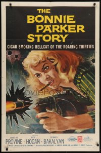 5k119 BONNIE PARKER STORY 1sh 1958 great art of the cigar-smoking hellcat of the roaring '30s!
