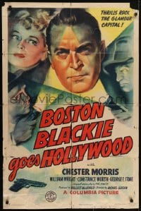 5k123 BOSTON BLACKIE GOES HOLLYWOOD 1sh 1942 cool art of tough detective Chester Morris!