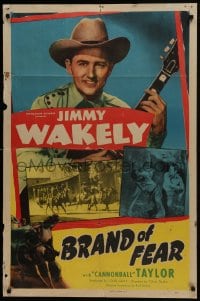 5k128 BRAND OF FEAR 1sh 1949 singing cowboy Jimmy Wakely playing guitar, Dub 'Cannonball' Taylor!