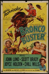 5k138 BRONCO BUSTER 1sh 1952 directed by Budd Boetticher, cool artwork of rodeo cowboy on horse!