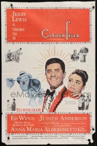 5k177 CINDERFELLA 1sh 1960 Norman Rockwell art of Jerry Lewis & Anna Maria Alberghetti!