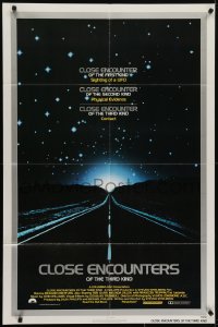 5k184 CLOSE ENCOUNTERS OF THE THIRD KIND 1sh 1977 Spielberg's sci-fi classic, silver border design