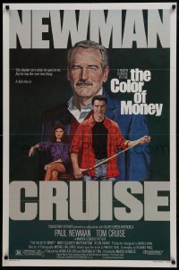 5k188 COLOR OF MONEY 1sh 1986 Robert Tanenbaum art of Paul Newman & Tom Cruise playing pool!