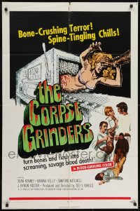 5k196 CORPSE GRINDERS 1sh 1971 Ted V. Mikels, most gruesome bone-crushing horror artwork!