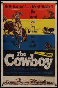 5k200 COWBOY 1sh 1954 William Conrad narrates documentary about hell-raisin' & hard ridin' cowboys