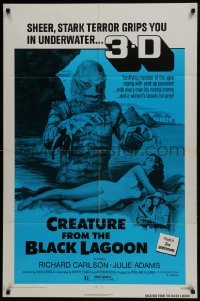 5k202 CREATURE FROM THE BLACK LAGOON 1sh R1972 art of monster attacking sexy Julie Adams, 3-D!