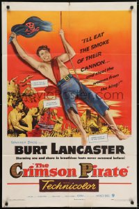 5k205 CRIMSON PIRATE 1sh 1952 great image of barechested Burt Lancaster swinging on rope!