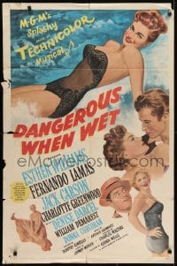 5k217 DANGEROUS WHEN WET 1sh 1953 artwork of sexiest swimmer Esther Williams + cast montage!