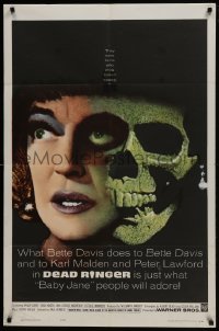 5k230 DEAD RINGER 1sh 1964 creepy close up of skull & Bette Davis, who kills her own twin!