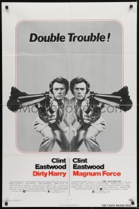 5k244 DIRTY HARRY/MAGNUM FORCE 1sh 1975 cool mirror image of Clint Eastwood, double trouble!