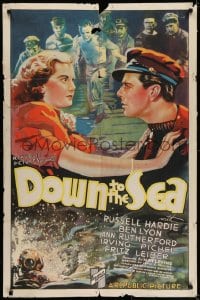 5k256 DOWN TO THE SEA 1sh 1936 cool art of Russell Hardie, Ann Rutherford, sailors & scuba diver!