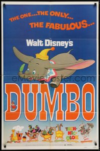 5k268 DUMBO 1sh R1972 colorful art from Walt Disney circus elephant classic!