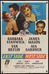 5k272 EAST SIDE WEST SIDE 1sh 1950 Barbara Stanwyck, James Mason, sexy Ava Gardner!