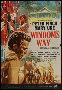 5k972 WINDOM'S WAY English 1sh 1957 romantic artwork of Peter Finch & Mary Ure in the jungle!