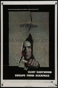 5k285 ESCAPE FROM ALCATRAZ 1sh 1979 cool artwork of Clint Eastwood busting out by Lettick!