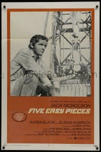 5k308 FIVE EASY PIECES 1sh 1970 cool image of Jack Nicholson, directed by Bob Rafelson!
