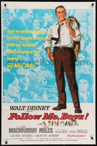5k316 FOLLOW ME BOYS 1sh 1966 Fred MacMurray leads Boy Scouts, young Kurt Russell, Walt Disney!